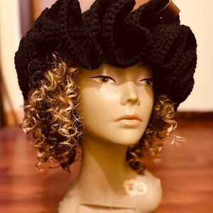 Chic Black Ruffled Knit Hat